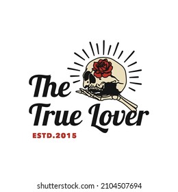 Vintage Rose Skull Logo Hand made Vector Illustration