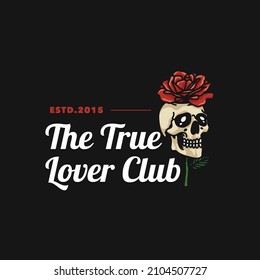 Vintage Rose Skull Logo Hand made Vector Illustration