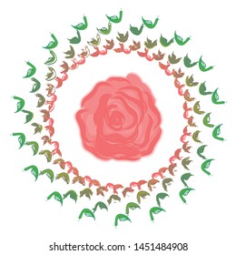 Vintage Rose surrounded by many birds illustration for decoration and nature background  