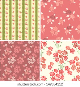Vintage Rose Wallpaper Background set. Retro Style Floral Seamless Pattern.  