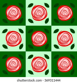 Vintage roses back pattern pop-art green