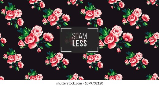 Vintage roses bouquet vector seamless pattern in watercolor style. Repeatable seamless background with flowers.