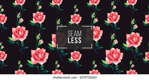 Vintage roses brunch vector seamless pattern in watercolor style. Repeatable seamless background with flowers.
