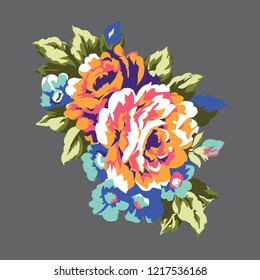 Vintage roses design element, classic floral ornament illustration