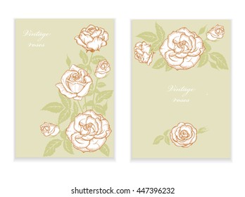 vintage roses, element for design, invitation template, greetings, postcards, advertising with roses, vector illustration