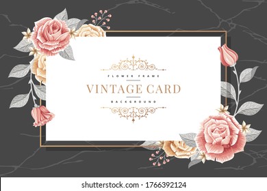 vintage roses flower frame vector template background