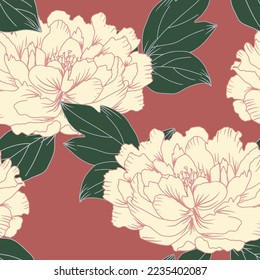 Vintage roses flowers seamless pattern. Elegant hand drawn floral blossom for cover, banner, textile, fabric, clothes, wrap, wallpaper, social media, notebook. Vector