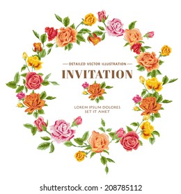 Vintage Roses Frame Card - in vector