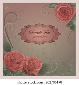 vintage roses frame on squared grunge background