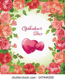 Vintage roses frame Vector illustration. Beautiful floral background