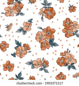 Vintage roses on a white background are a seamless pattern. Retro style, fabric, textiles. Children's clothing and fashion, the interior of the children's room.