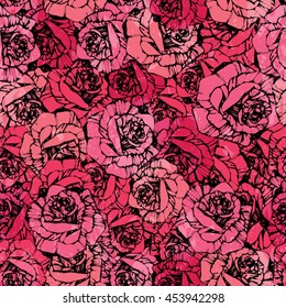 Vintage Roses pattern print for t-shirt, apparel, textile or wrapping. Classic wallpaper with floral elements in black, white and reds. Vector is seamless and repeatable.
Paint effect is removable.
