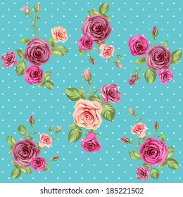 Patrón de rosas vendimias. Fondo retro floral sin soldadura