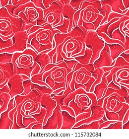 Vintage roses seamless pattern. Sketchy illustration. Abstract background. Flowers pattern. Retro pattern. Freehand drawing. Paper, cutout, applique, origami 	