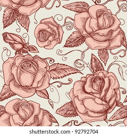 Vintage roses seamless pattern vector