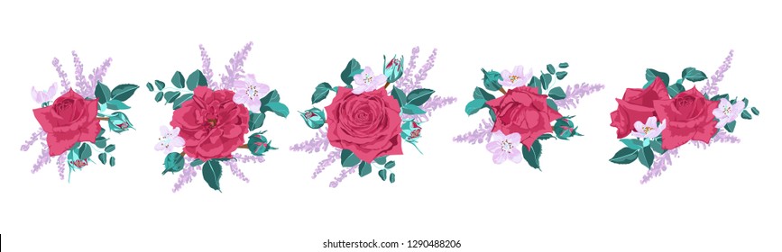 Vintage Roses, Seamless Wedding Pattern. Vector Pink Flower, Green Leaf. Elegant Vintage Card or Invite Design. Set of Peony Spring Bouquet, Summer Floral Illustration. Watercolor Vintage Drawn Style.