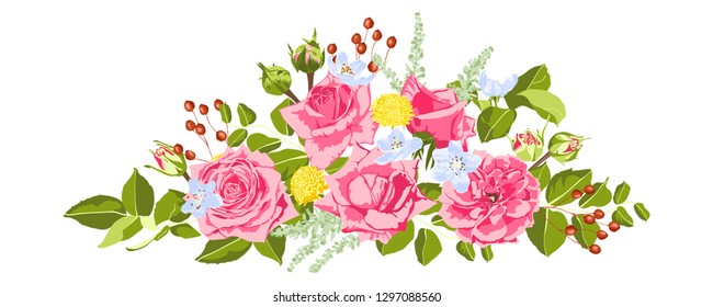 Vintage Roses, Seamless Wedding Pattern. Vector Pink Flower, Green Leaf. Elegant Vintage Card or Invite Design. Set of Peony Spring Bouquet, Summer Floral Illustration. Watercolor Vintage Drawn Style.