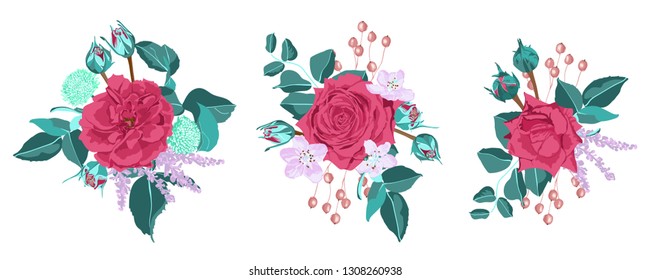 Vintage Roses, Seamless Wedding Pattern. Vector Pink Flower, Green Leaf. Elegant Vintage Card or Invite Design. Set of Peony Spring Bouquet, Summer Floral Illustration. Watercolor Vintage Drawn Style.