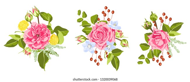 Vintage Roses, Seamless Wedding Pattern. Vector Pink Flower, Green Leaf. Elegant Vintage Card or Invite Design. Set of Peony Spring Bouquet, Summer Floral Illustration. Watercolor Vintage Drawn Style.
