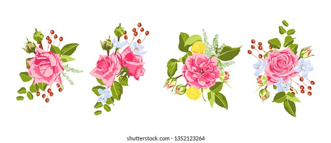 Vintage Roses, Seamless Wedding Pattern. Vector Pink Flower, Green Leaf. Elegant Vintage Card or Invite Design. Set of Peony Spring Bouquet, Summer Floral Illustration. Watercolor Vintage Drawn Style.