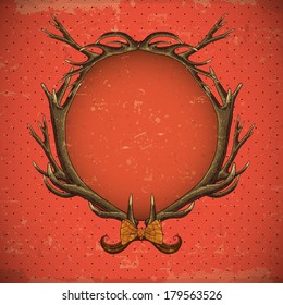 Vintage roses vector card with deer antlers