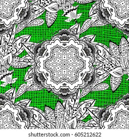 Vintage rough pattern on a green background with white elements. Vector illustration.