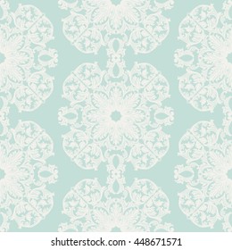 Vintage round Baroque ornament pattern. Vector Luxury damask decor. Royal Victorian texture for wallpapers, textile, fabric. opal blue color
