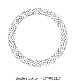 Vintage, runde Rahmen einzeln auf weißem Hintergrund, dünne Linie, gewebte Ornamente, einfaches Dekorationsmuster, Vektorgrafik.