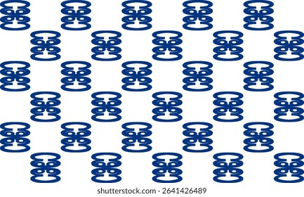 Vintage Round butterfly block blue ring with block on white background, design for fabric print or t-shirt paint screening, rectangular parquet patter, checkerboard 