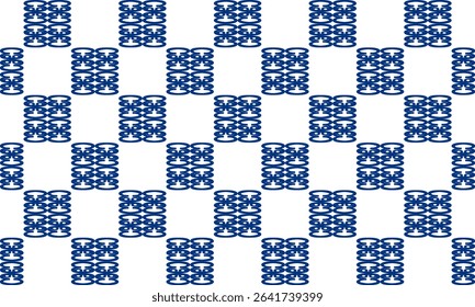 Vintage Round butterfly block blue ring with block on white background, design for fabric print or t-shirt paint screening, rectangular parquet patter, checkerboard 