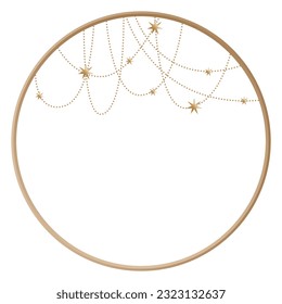 Vintage Round Circle Gold Texture Baby Style Magic Frame Border Vector Icon Template 