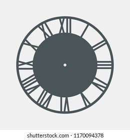 Vintage round clock roman face hour time watch antique retro old, silhouette, vector