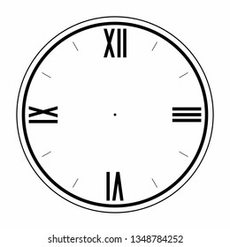Vintage round clock roman hour time watch antique retro old, silhouette, vector