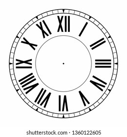 Vintage round clock roman hour time watch antique retro old, silhouette, vector