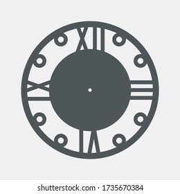 Vintage round clock roman hour time watch antique retro old, silhouette, vector