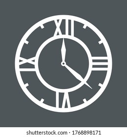 Vintage round clock roman hour time watch antique retro old, silhouette, vector