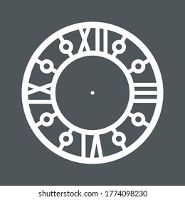 Vintage round clock roman hour time watch antique retro old, silhouette, vector