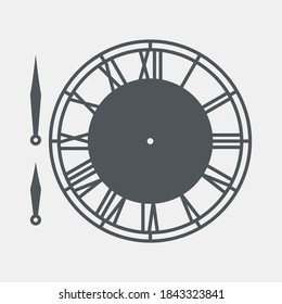 Reloj vintage de reloj de hora romano antiguo retro viejo, silueta, vector