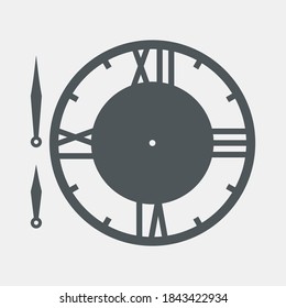 Vintage round clock roman hour time watch antique retro old, silhouette, vector