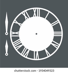 Vintage round clock roman hour time watch antique retro old, silhouette, vector