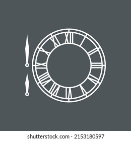 Vintage Round Clock Roman Hour Time Watch Antique Retro Old, Silhouette, Vector