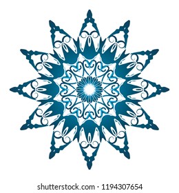 Vintage round decorative symbol. Snowflakes elements. Vector illustration. Circular pattern on white background