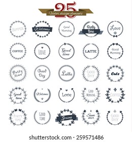 Vintage round elements and page decoration premium quality collection. Floral design. Vector set.