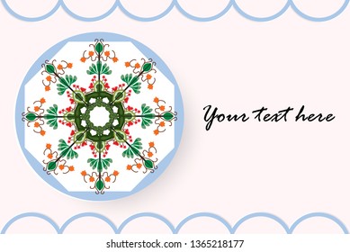 Vintage round floral card,vector illustration paper art style.