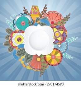 Vintage Round Floral Frame with Leaves for a Greeting Design Cards and Invitations, Vector Illustration