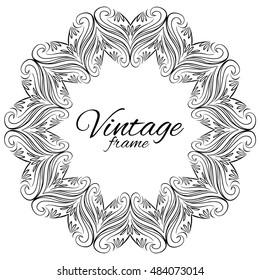 Vintage round floral frame with space for text. Vector element for cards, tags, label, invitation, scrapbooking and your creativity