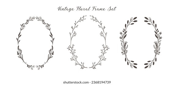 Vintage round floral wreath hand drawn frame