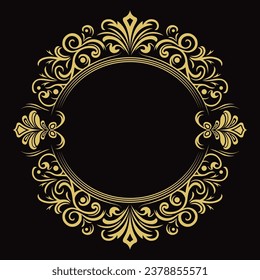 Vintage round frame. Circle border design with retro ornament. Swirl, floral pattern with antique or baroque decoration elements. Luxury elegant background template. Vector illustration.