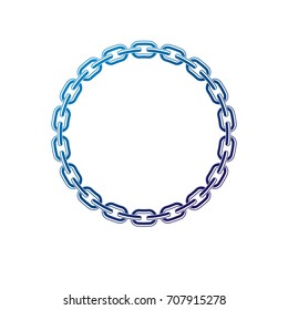 Vintage round frame created with connected links ornament, steel chain. Heraldic Coat of Arms decorative emblem isolated vector illustration.