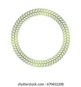 Vintage round frame created with ecology style natural ornament, green spring leaves. Heraldic Coat of Arms decorative emblem isolated vector illustration, eco friendly.